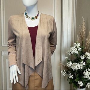 INC Brand Faux Suede Tan/Beige Open Front Jacket Size Med Soft Drape NWT!